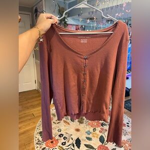 American Eagle Boho Ribbed Button Front Cardigan Blouse XXL Terracotta